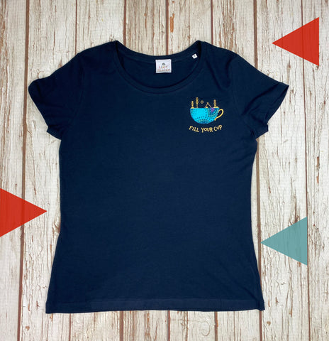 Fill Your Cup Organic Cotton Women’s Navy T-Shirt