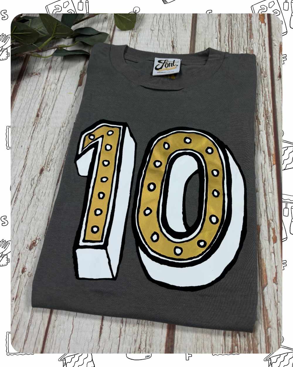 Ready To Ship: Kids Charcoal T-Shirt- Ten JR- Age 9-11 Years