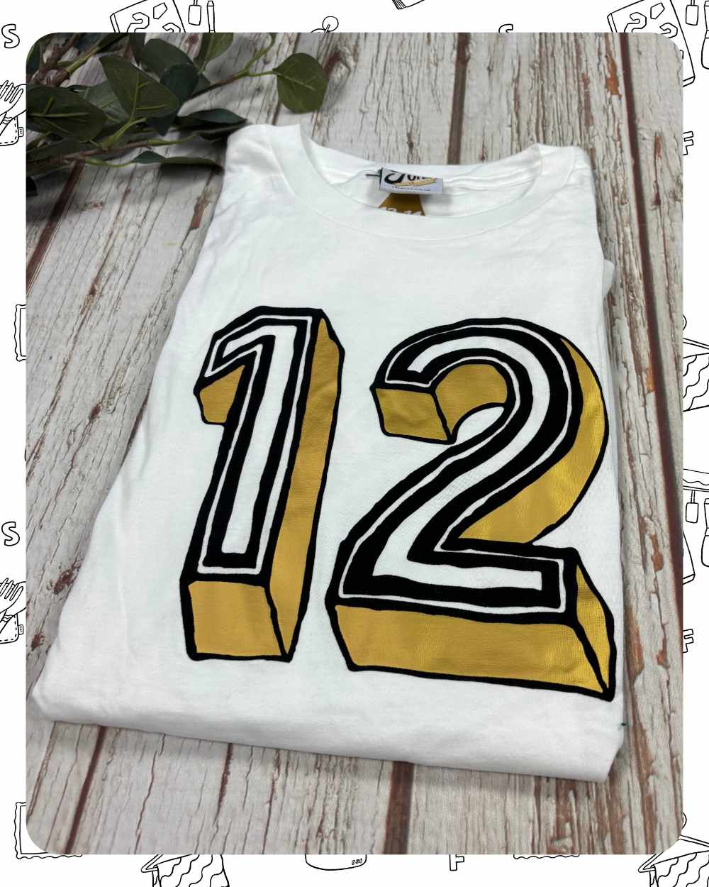 Ready To Ship: Kids White T-Shirt- Twelve JR- Age 12-14 Years