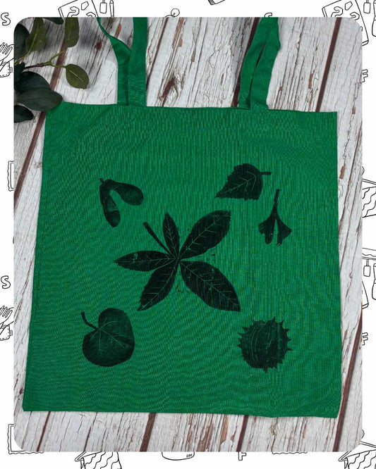 Ready To Ship: Totes- Leaves Linoprinted