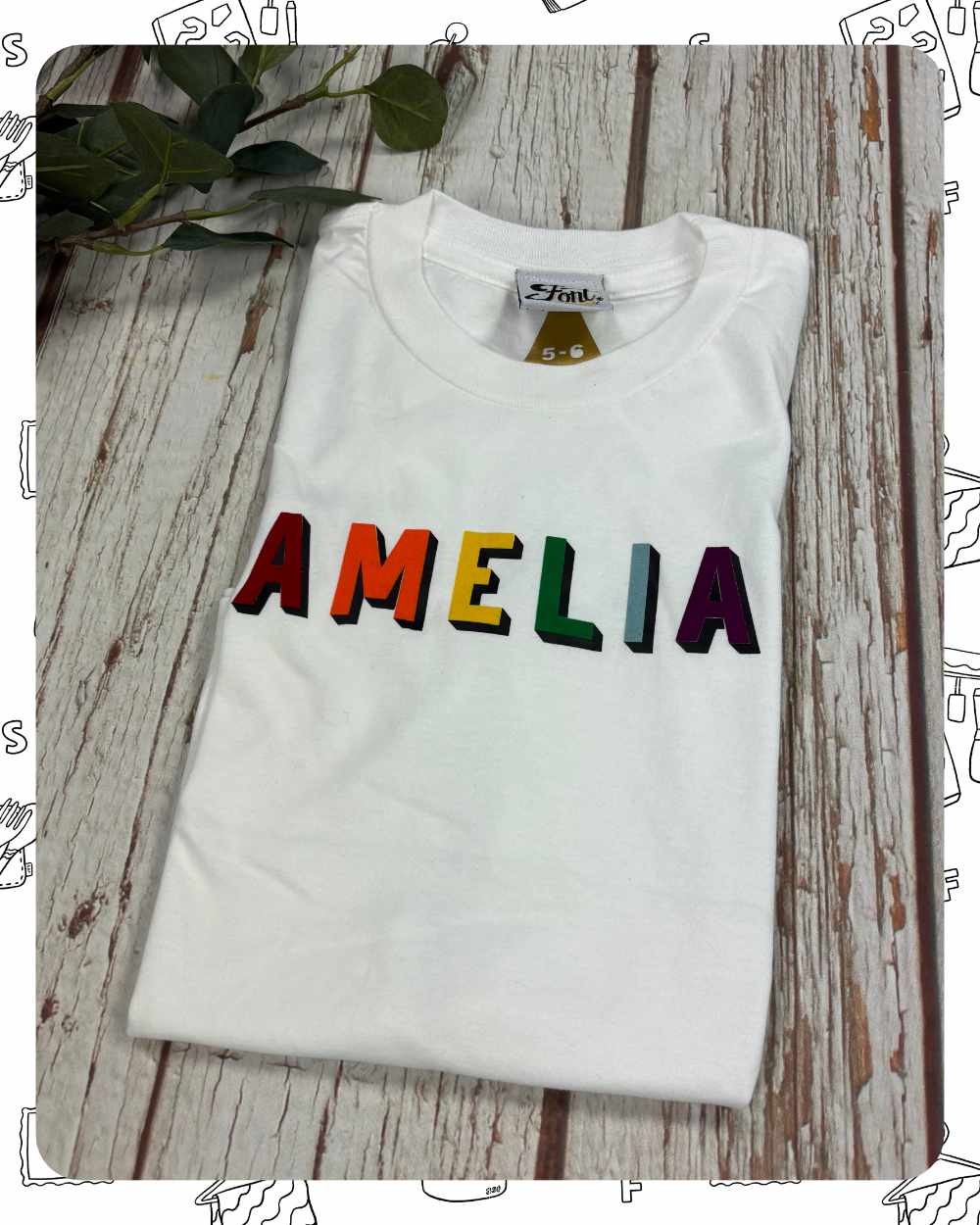 Ready To Ship: Kids White T-Shirt- Amelia- Age 5-6 Years