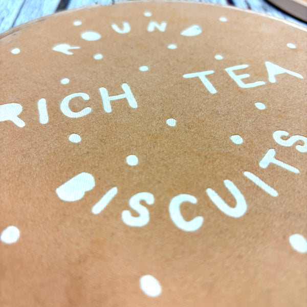 Rich Tea and Digestive Biscuit Embroidery Hoop 7"