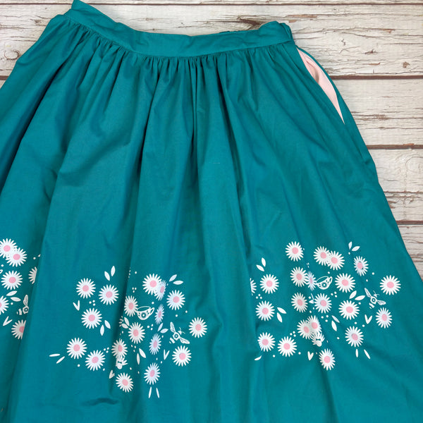 Daisy Teal midi Skirt with Pockets