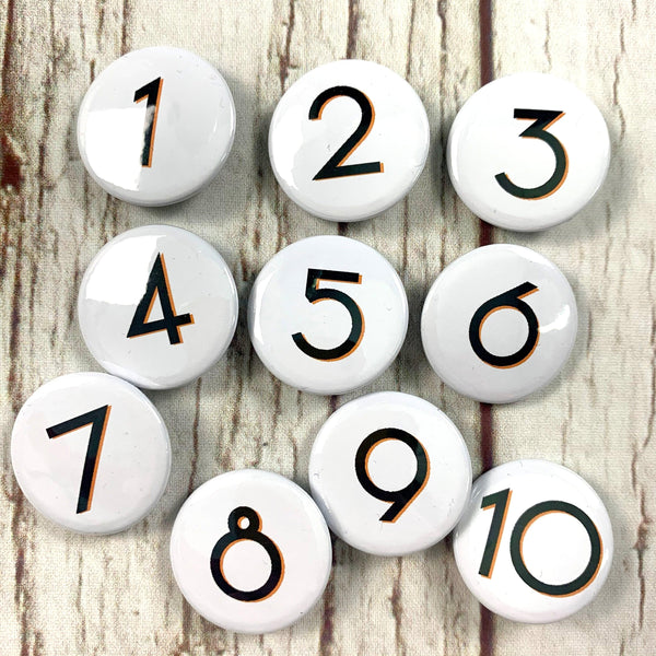Birthday Number Pin Badges 1-10 - Branson Accessories, Badges, Font Not Found, Font: Branson 44ideas.co.uk