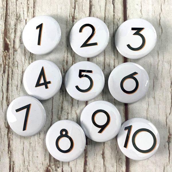 Birthday Number Pin Badges 1-10 - Branson Accessories, Badges, Font Not Found, Font: Branson 44ideas.co.uk