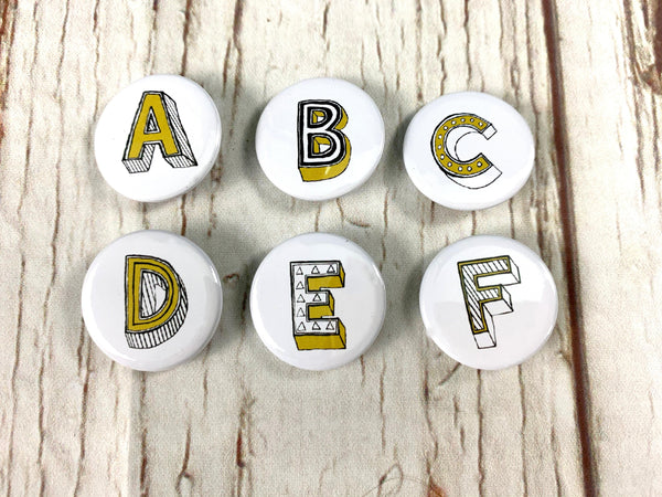 Letter Button Badges-Juniper Red Accessories, Anniversary, Badges, Birthday 44ideas.co.uk