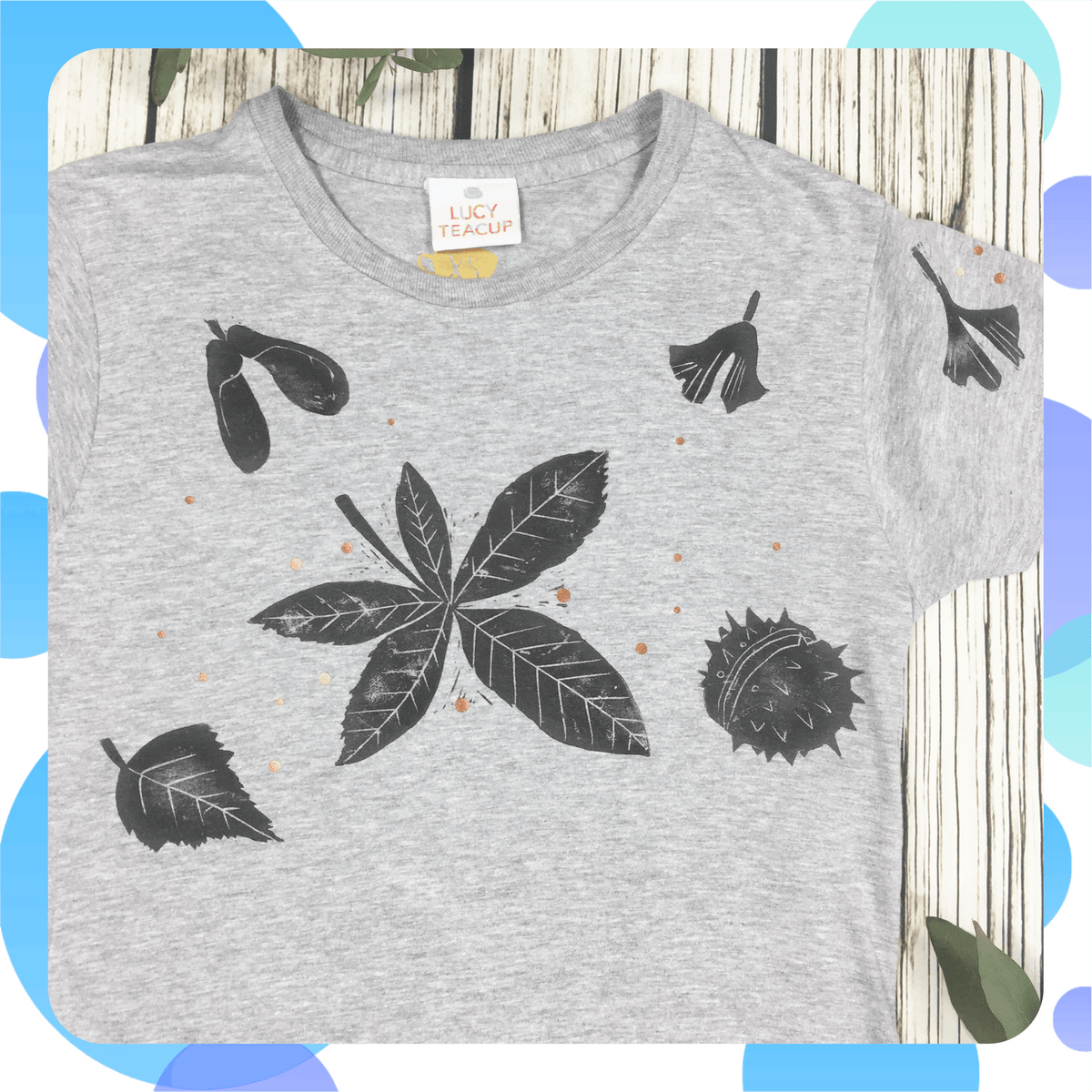 Ready To Ship: Kids Heather Leaf T-Shirt~ Age 3-4, 5-6, 7-8, 9-11 Kid's Clothes, Lucy Teacup 44ideas.co.uk