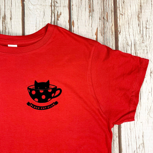 Womens Black Cat Club T-Shirt Lucy Teacup, T-Shirts, Womens Clothes 44ideas.co.uk