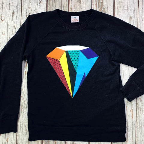 Rainbow Diamond Black Women’s Sweatshirt Lucy Teacup, Sweatshirt, Womens Clothes 44ideas.co.uk