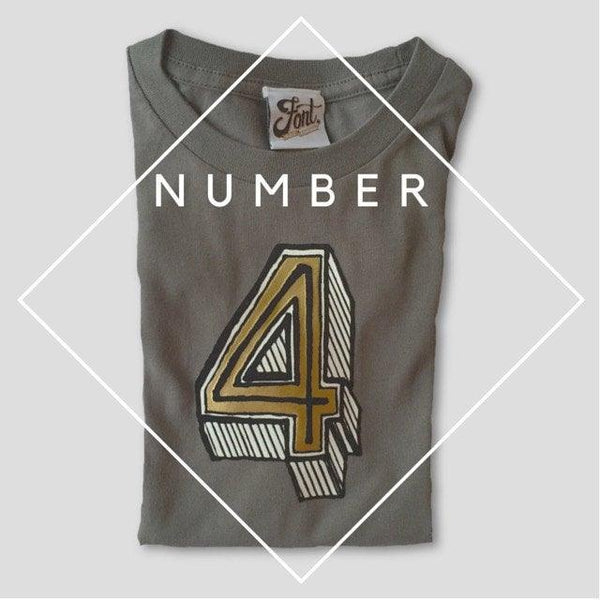 Number Four Kids' T-Shirt - Juniper Red Font Not Found, Font: Juniper Red, Kid's Clothes, T-Shirt: Numbers, T-Shirts 44ideas.co.uk