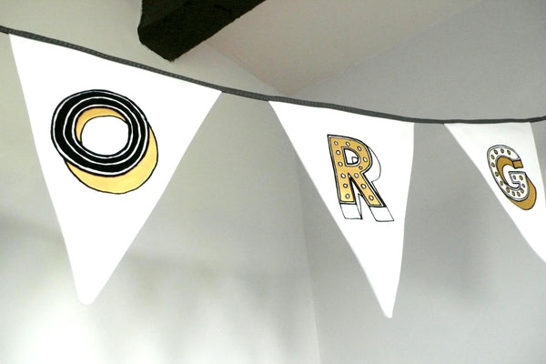 Fabric Letter Bunting - Juniper Red Bunting, Font Not Found, Font: Juniper Red, New Baby, Wall Art 44ideas.co.uk