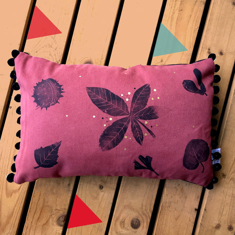Leaves Cushion Cover - Handprinted Cushions, Homeware, Lucy Teacup 44ideas.co.uk