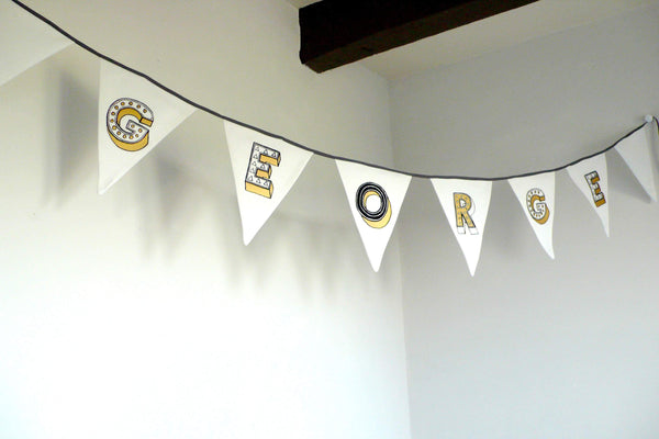 Fabric Letter Bunting - Juniper Red Bunting, Font Not Found, Font: Juniper Red, New Baby, Wall Art 44ideas.co.uk