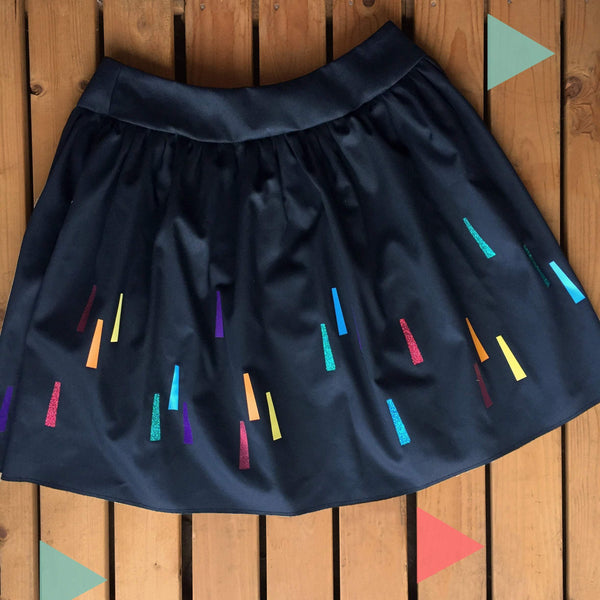 Rainbow Black Handmade Skirt - with Pockets Lucy Teacup, Rainbow, Skirts, Womens Clothes 44ideas.co.uk