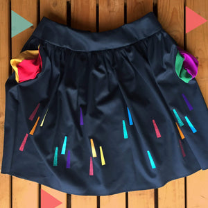 Rainbow Black Handmade Skirt - with Pockets Lucy Teacup, Rainbow, Skirts, Womens Clothes 44ideas.co.uk