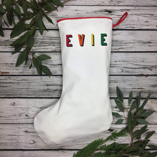 Large Christmas Stocking - Bingley Bang Christmas, Christmas: Stockings, Font Not Found, Font: Bingley Bang, Rainbow 44ideas.co.uk