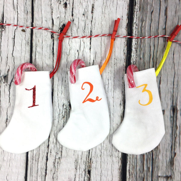 Rainbow Christmas Advent Calendar Mini Stockings - The Monroe Christmas, Christmas: Advent, Christmas: Stockings, Font Not Found, Font: The Monroe, Rainbow 44ideas.co.uk