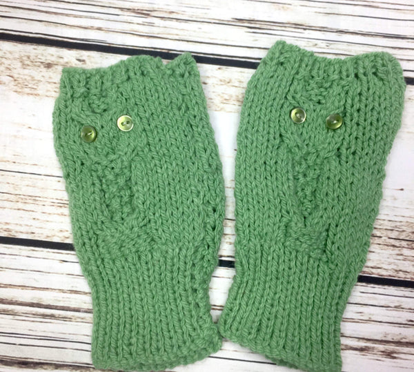 Green Owl Fingerless Gloves Accessories, Donalds Wally Hat, Gloves, Knitted 44ideas.co.uk