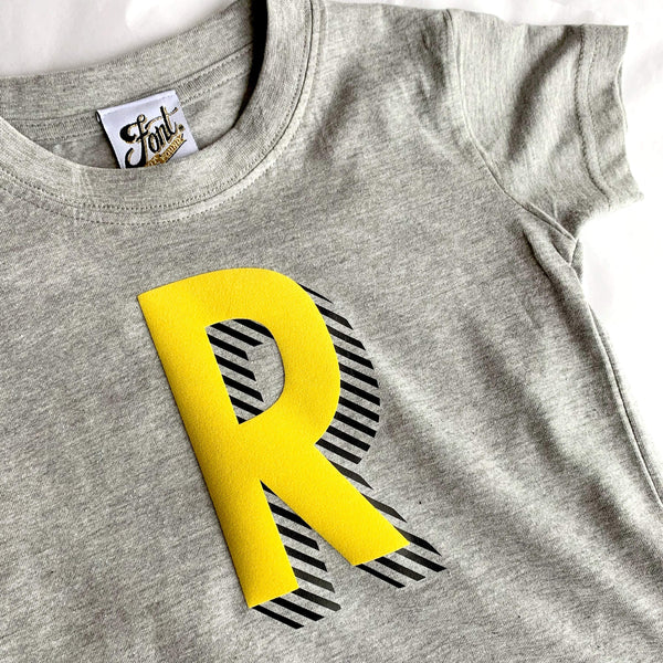 Kids' Bright Letter T-Shirt - Bradford Buzz Font Not Found, Font: Bradford Buzz, Kid's Clothes, T-Shirts, T-Shirts: Letters 44ideas.co.uk