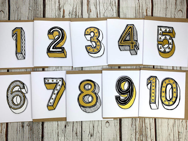 Personalised Birthday Card. Numbers/ Age 1-10 Birthday, Cards, Font Not Found, Font: Juniper Red 44ideas.co.uk