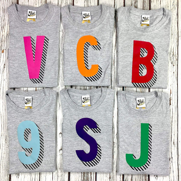 Kids' Bright Letter T-Shirt - Bradford Buzz Font Not Found, Font: Bradford Buzz, Kid's Clothes, T-Shirts, T-Shirts: Letters 44ideas.co.uk