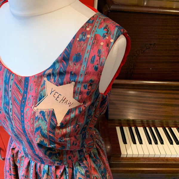 Red Retro Style Fabric with Cowgirl Print Dresses, Lucy Teacup, Womens Clothes 44ideas.co.uk