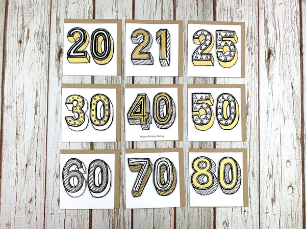 Handmade Birthday Card Numbers/Age 20-80 Birthday, Cards, Font Not Found, Font: Juniper Red 44ideas.co.uk