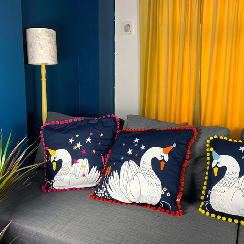 Bright Swan Cushion Cover Cushions, Homeware, Lucy Teacup 44ideas.co.uk