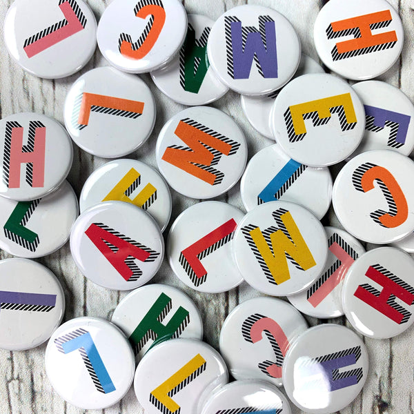 Alphabet Pin Badges - Bradford Buzz Accessories, Badges, Birthday 44ideas.co.uk