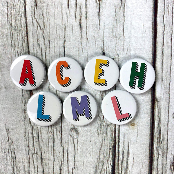 Alphabet Pin Badges - Bradford Buzz Accessories, Badges, Birthday 44ideas.co.uk