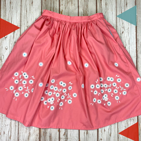 Daisy Pink midi Skirt with Pockets