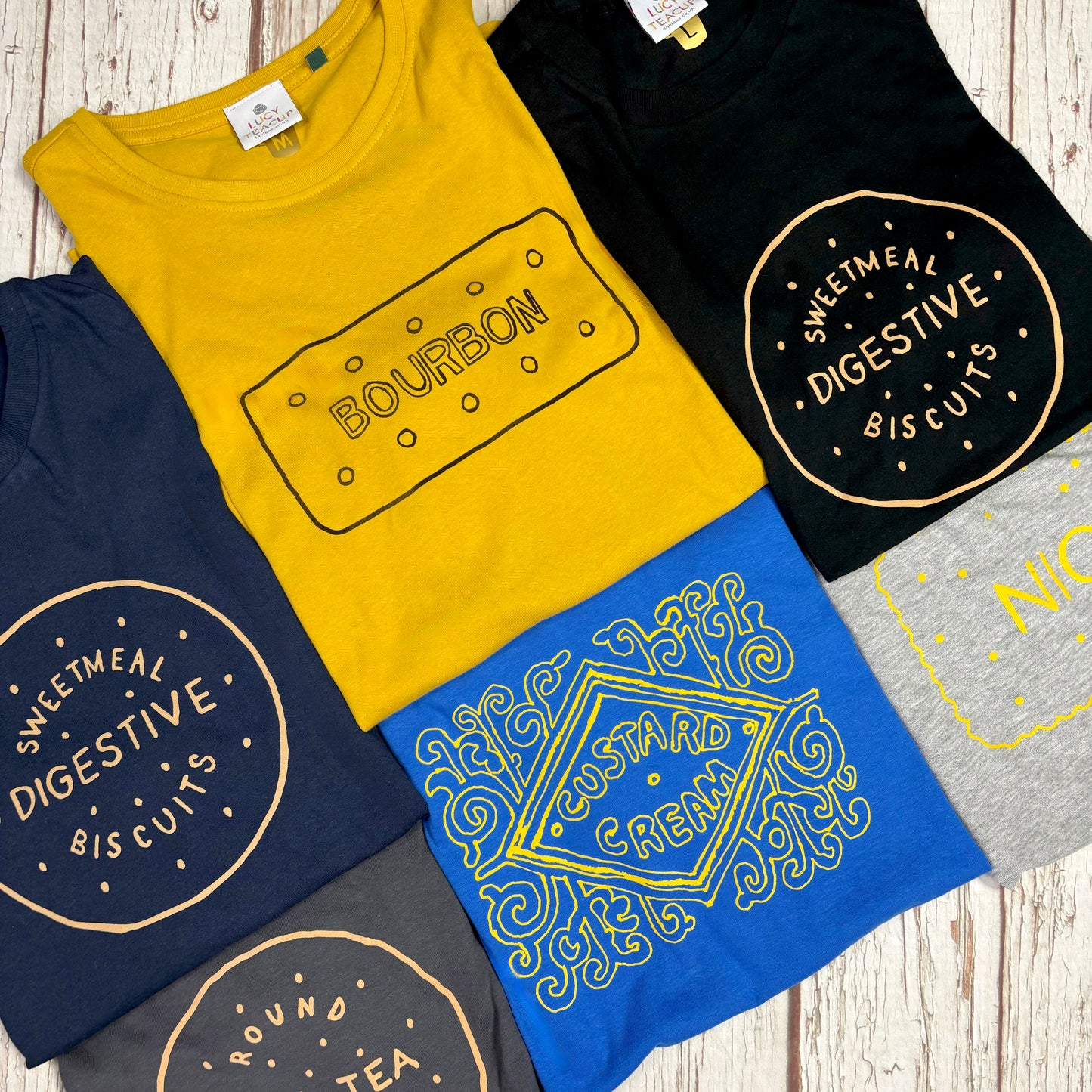 Men’s British Biscuit T-Shirt – Soft Flock Print, Handmade