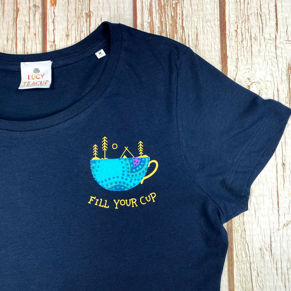 Fill Your Cup Organic Cotton Women’s Navy T-Shirt