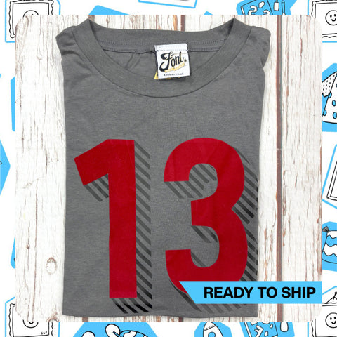Ready To Ship: Kids Red 13 T-Shirt~ Age 12-14