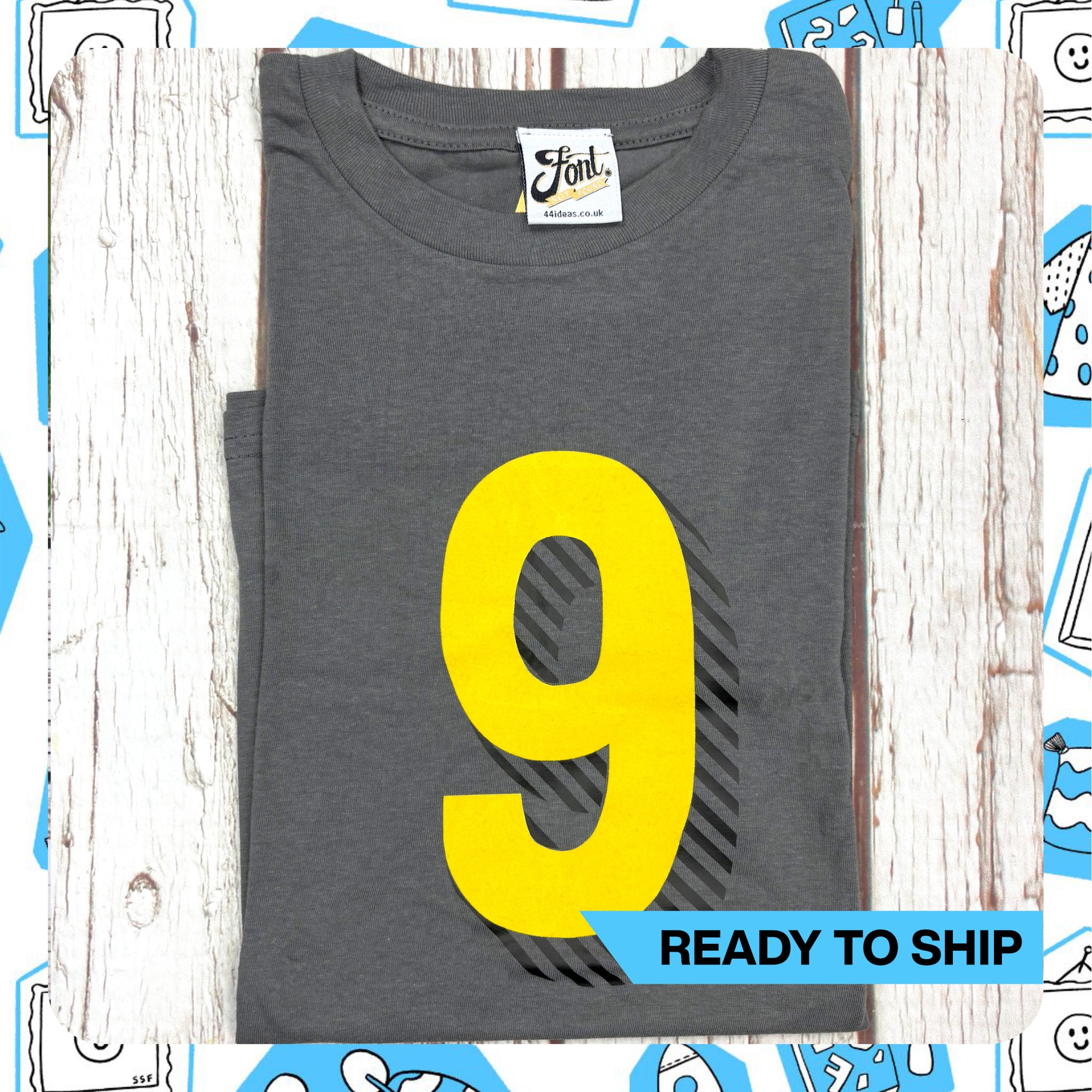 Ready To Ship: Kids yellow 9 T-Shirt~ Age 9-11