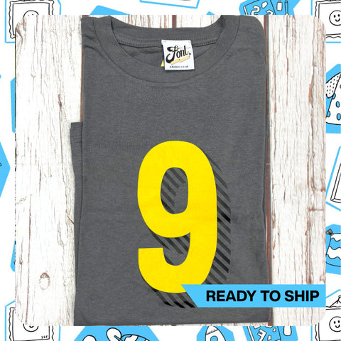 Ready To Ship: Kids yellow 9 T-Shirt~ Age 9-11