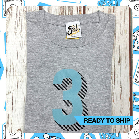 Ready To Ship: Kids Blue 3 T-Shirt~ Age 3-4
