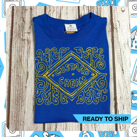 Ready To Ship: Unisex Custard Cream Royal Blue T-Shirt~ XS