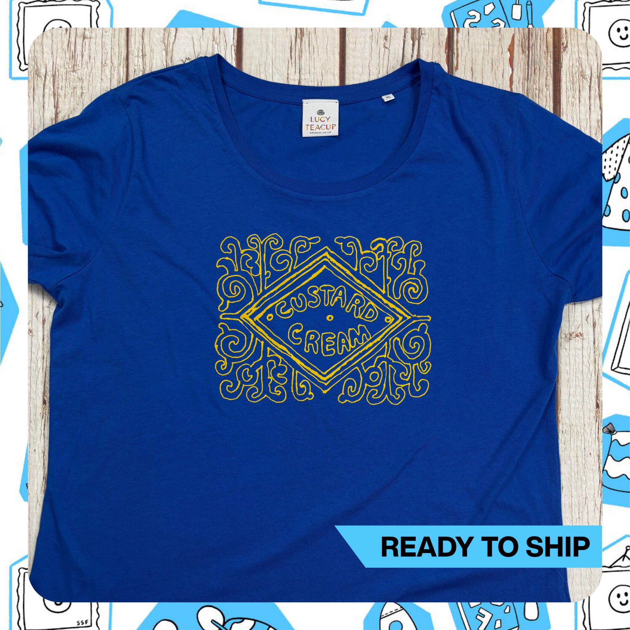 Ready to Ship: Custard Organic Blue Women’s T-Shirt XL