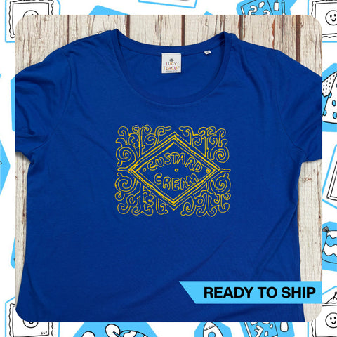 Ready to Ship: Custard Organic Blue Women’s T-Shirt XL