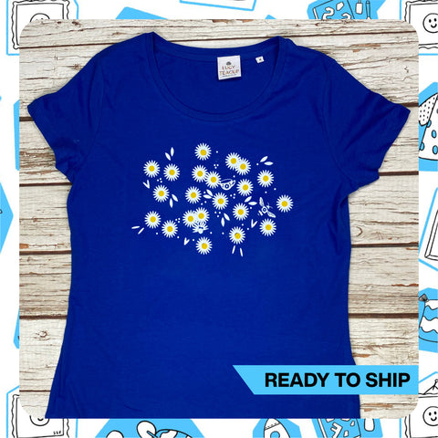 Ready to Ship: Daisy Organic Blue Women’s T-Shirt-L