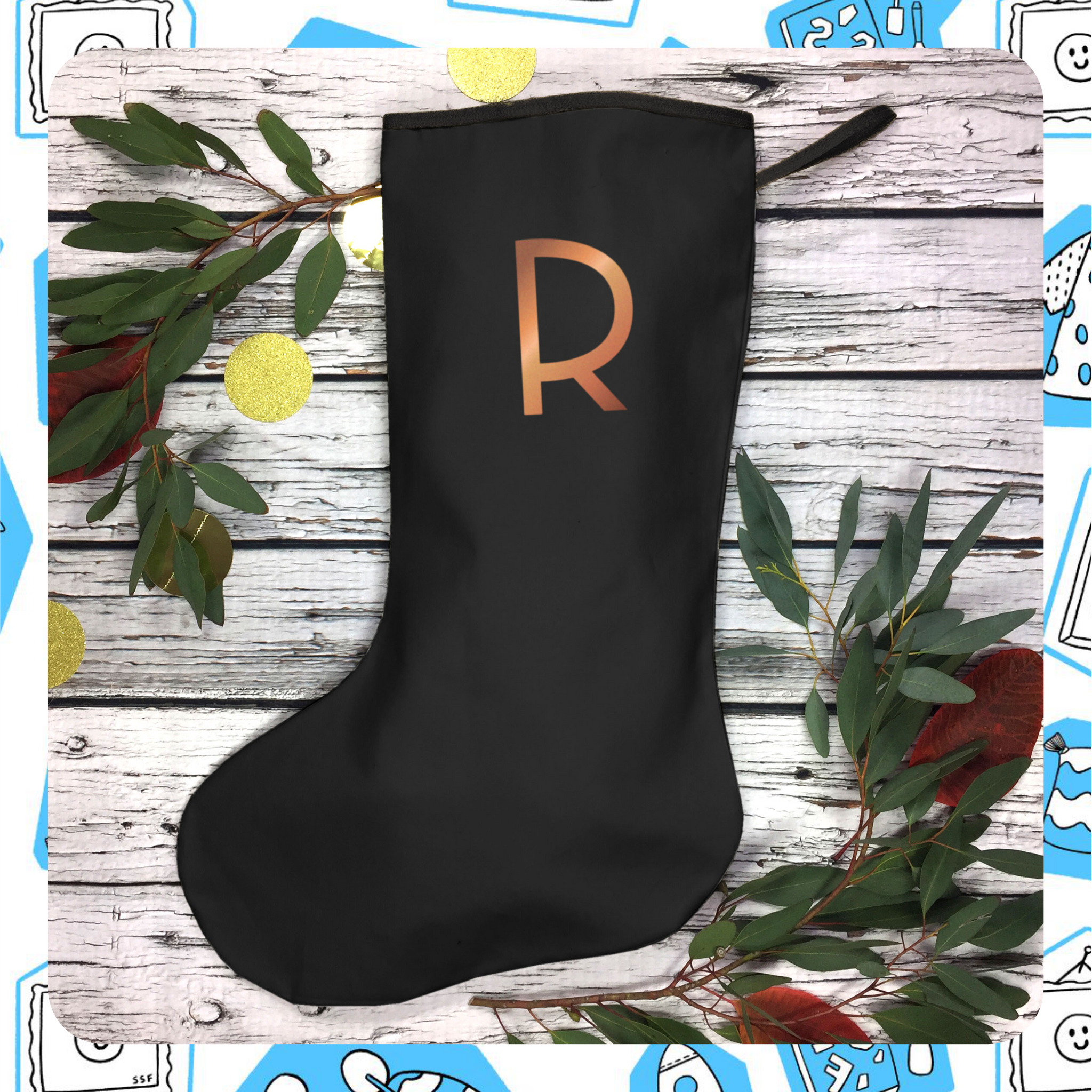 Made To Order: Christmas Personalised Large Black Stocking - Branson