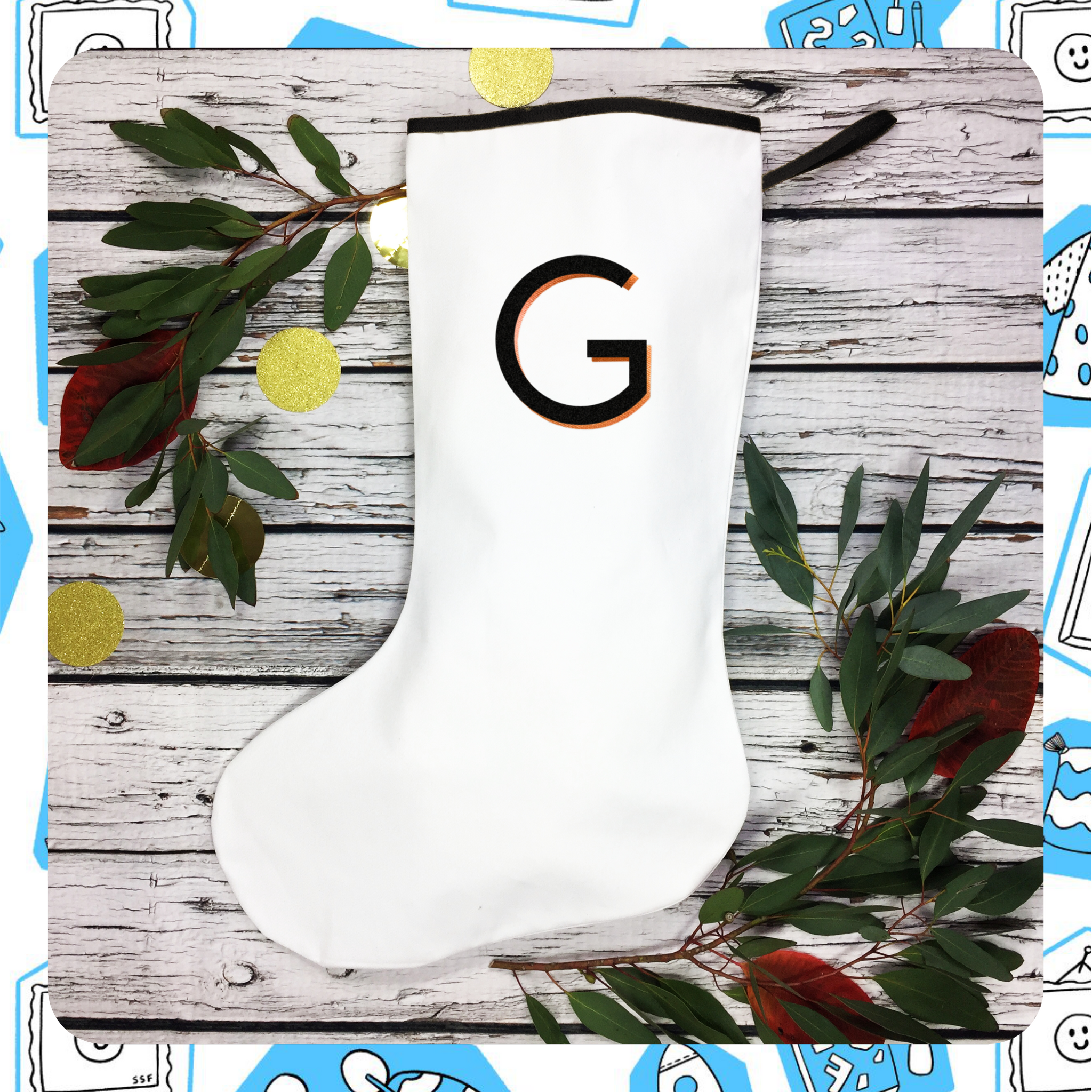 Made to Order: Christmas Personalised Regular White Stocking - Branson