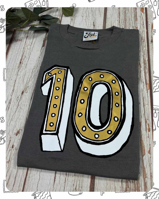 Ready To Ship: Kids Charcoal T-Shirt- Ten JR- Age 9-11 Years