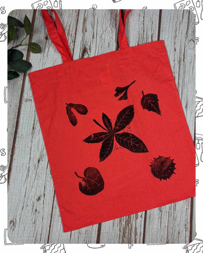 Ready To Ship:  Totes- Leaves Linoprinted