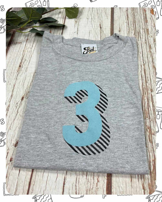 Ready To Ship: Kids Heather T-Shirt- Three Blue- Age 3-4 Years