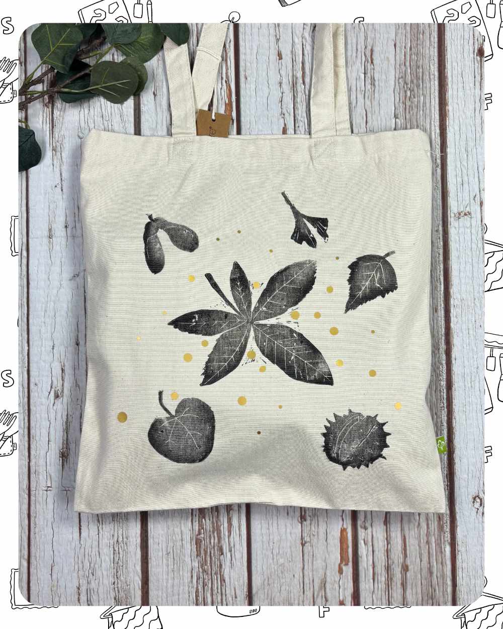 Ready To Ship: Totes- Leaves Lino print