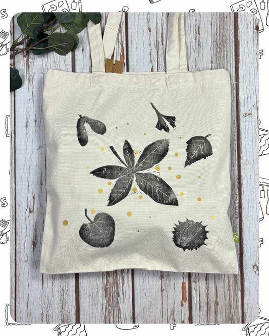 Ready To Ship: Totes- Leaves Lino print