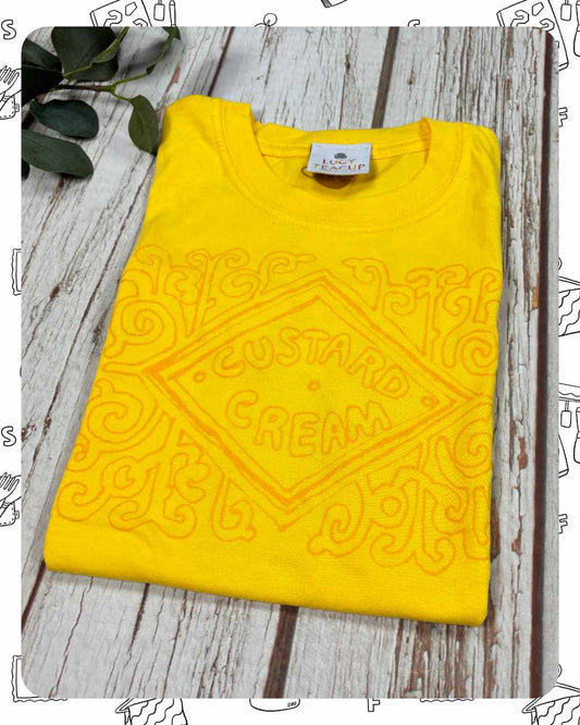 Ready To Ship: Kids Yellow T-Shirt- Custard Cream- age 5-6 years