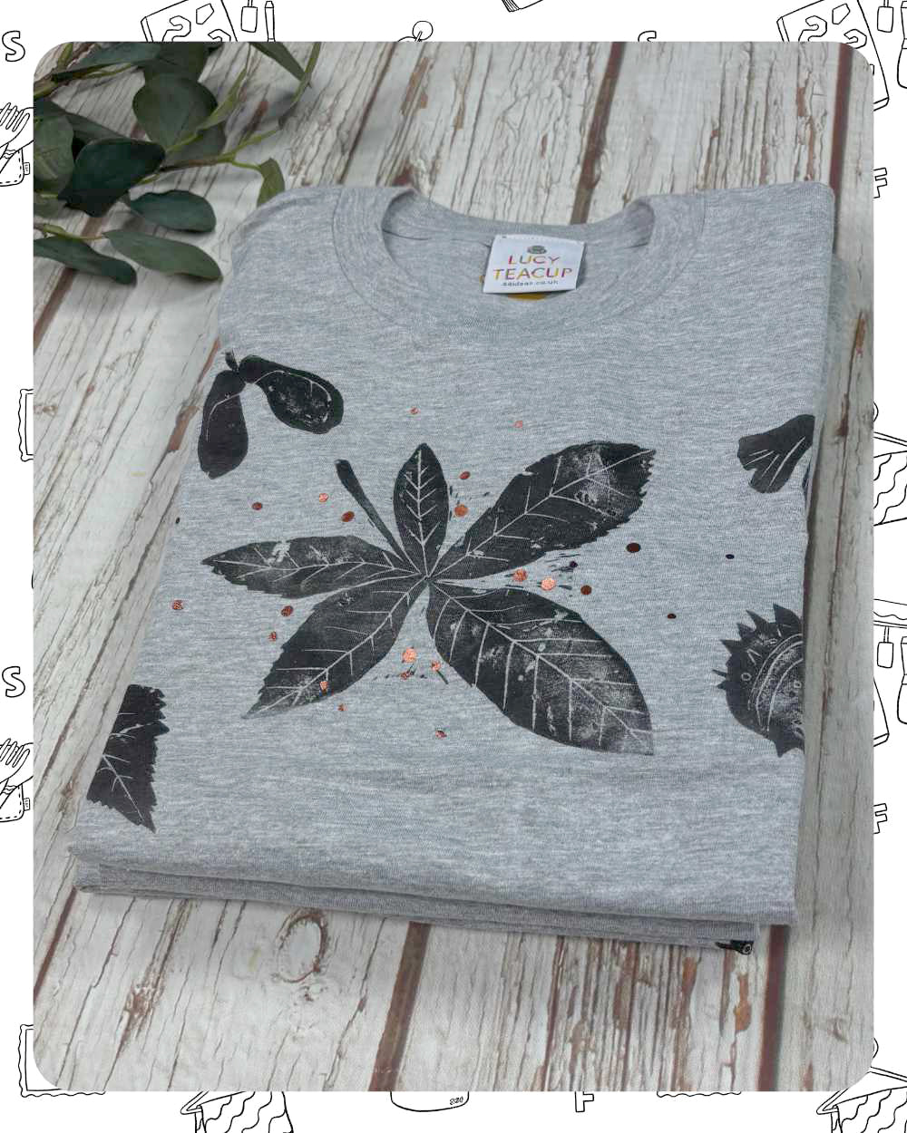 Ready To Ship: Kids Heather T-Shirt- Leaves- age 3-4, 5-6, 7-8, 9-11 years
